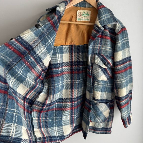 Vintage 60s 70s Caribou Coat Plaid Wool Jacket Shacket Button Up Mens M Womens L - Picture 11 of 14